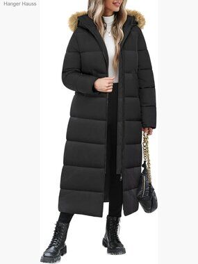 Maxi Length Puffer Coat Long Winter Down Jacket Warm Quilted Hooded